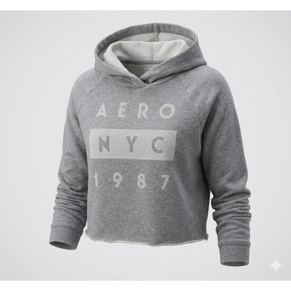 Aeropostale AERO 1987 Women's Gray Pullover Lightweight Cropped Hoodie. Size L